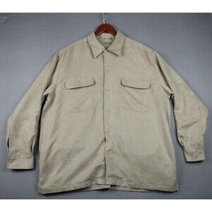 Cubavera Beige Faux Suede Microfiber Button Up Shirt Size Large Long Sleeve